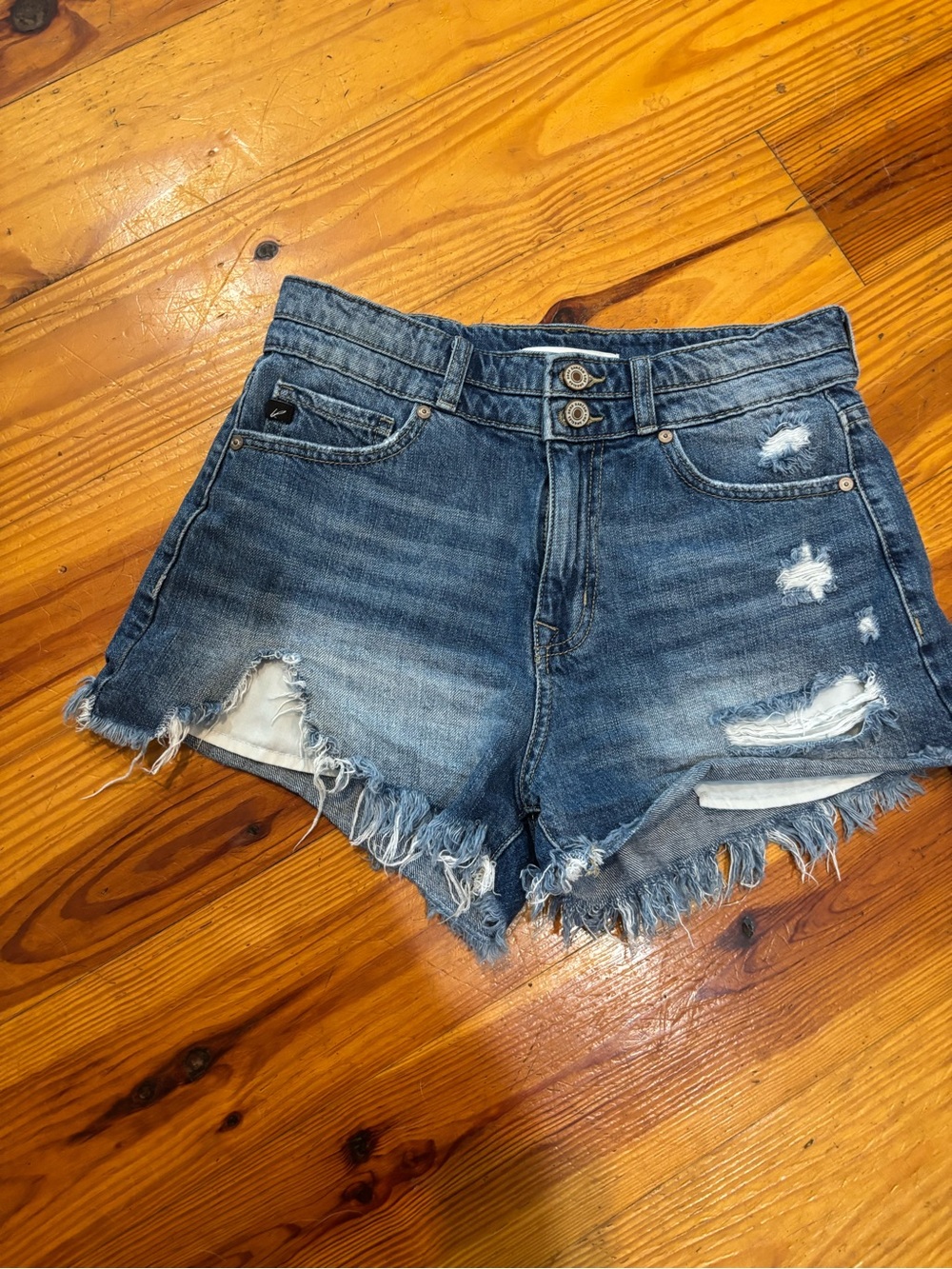 KanCan Distressed Frayed Hem Blue Denim Shorts